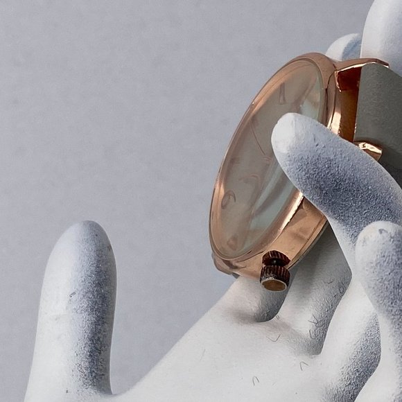 NY and C Lady Watch Rosegold Toned Bezel Gray Faux Leather Buckle Band - Picture 4 of 6